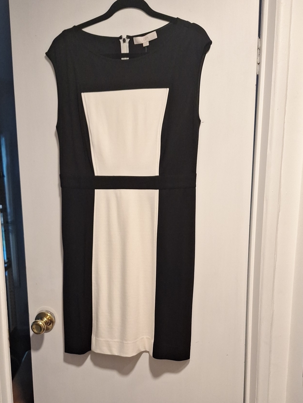 LOFT Black and White Colorblock Midi Sheath Dress